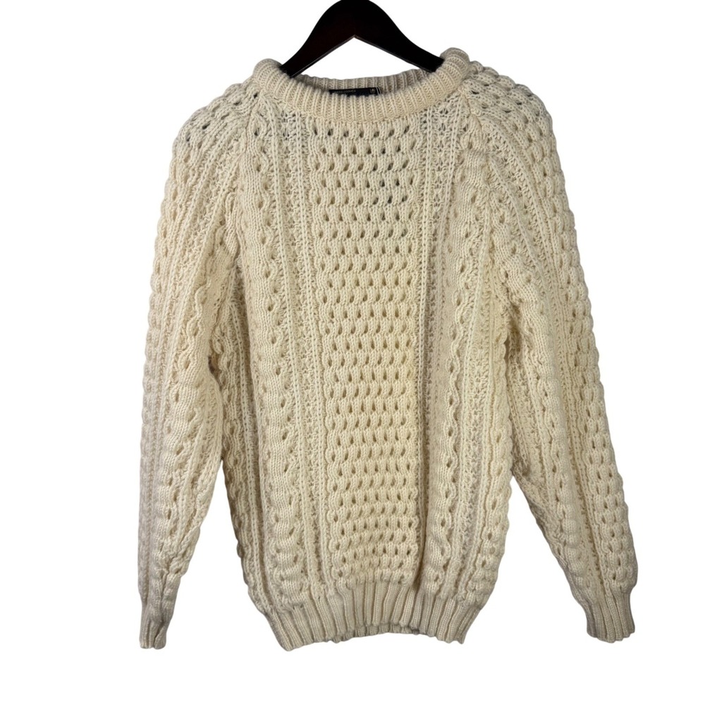 Rossan Knitwear Irish Aran Cable Knit Sweater Pure New Wool Small‎ Ireland